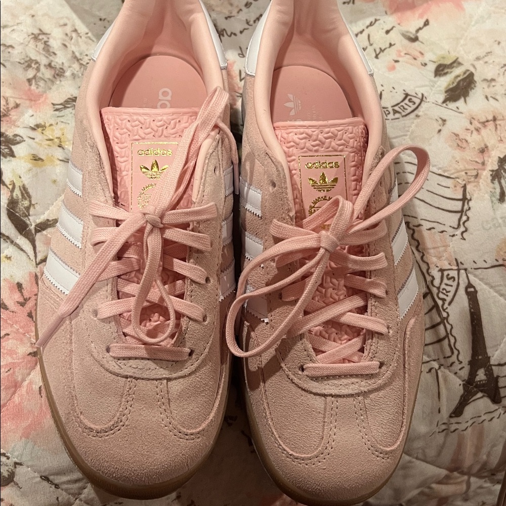 adidas Pink and White Suede Gazelle Sneakers